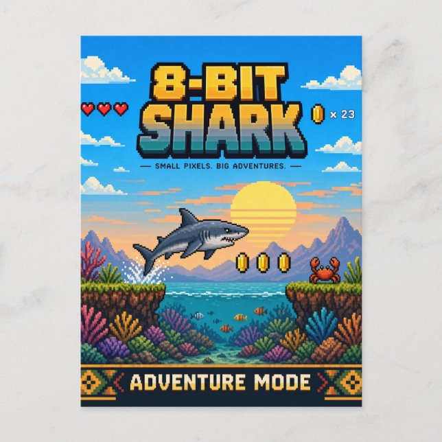 Postal Tiburón, arte de píxeles retro de 8 bits (Anverso)