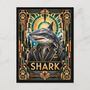 Postal Tiburón, Arte Deco Fauna