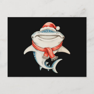 Postal Tiburón Ballena de Navidad Sombrero de Santa Fiest