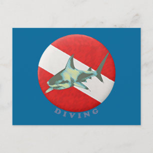 Postal tiburón con bandera de inmersión