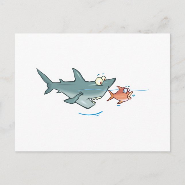 Postal tiburón divertido persiguiendo peces (Anverso)