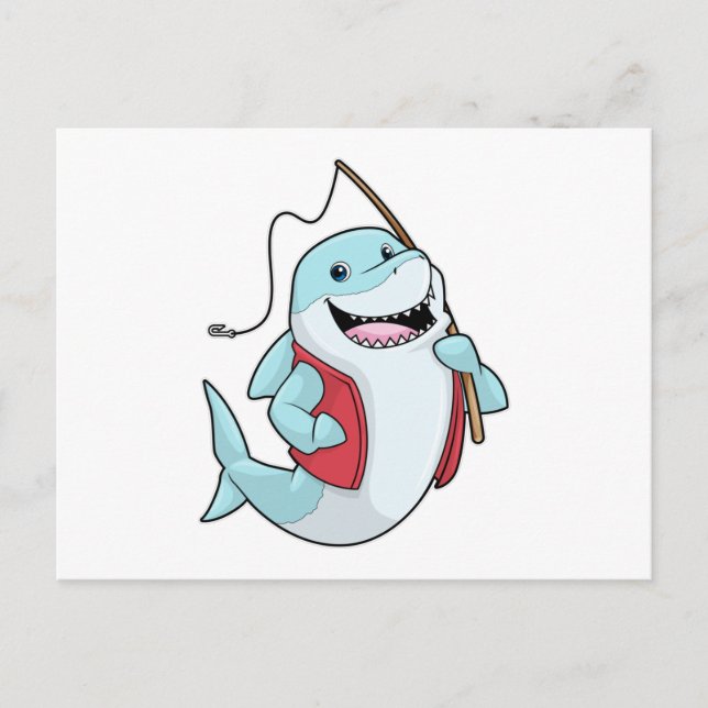 Postal Tiburón en la pesca con barra de pesca (Anverso)