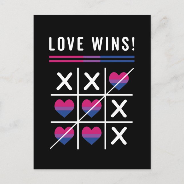 Postal Tic Tac Toe Love gana el orgullo bisexual LGBTQ (Anverso)