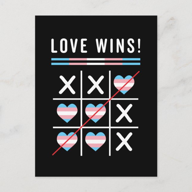 Postal Tic Tac Toe Love gana el orgullo transgénero LGBTQ (Anverso)