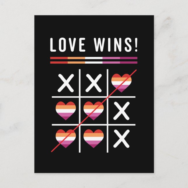 Postal Tic Tac Toe Love Gana Orgullo Lésbico LGBTQ (Anverso)