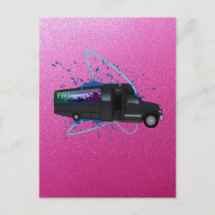 Postal Tiempo de autobús de fiesta brillo rosa glamour vi