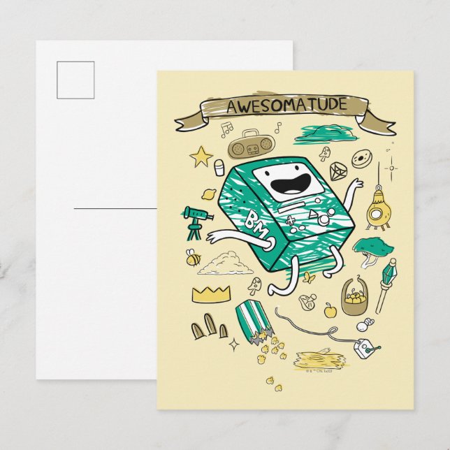 Postal Tiempo de aventura | "Awesomatude" BMO Sketch (Anverso / Reverso)
