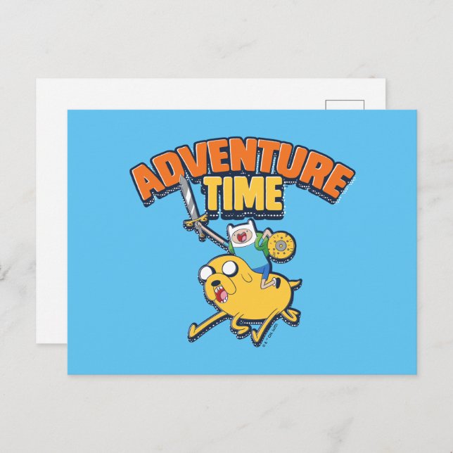 Postal Tiempo de aventura | Finn Riding Jake (Anverso / Reverso)