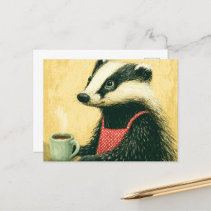 Postal Tiempo De Café Con Adorable Miss Badger