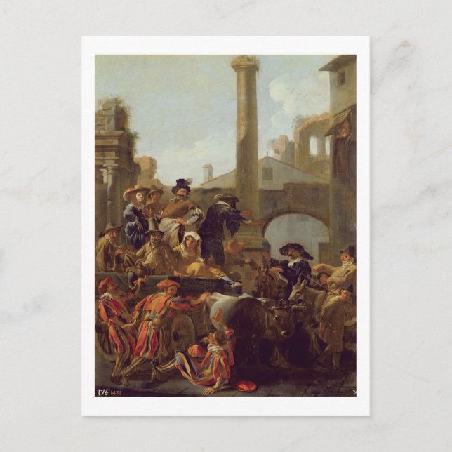 Postal Tiempo de Carnaval en Roma, 1653 (aceite en lienzo (Anverso)