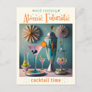 Postal Tiempo de cóctel futurista atómico de mediados de 