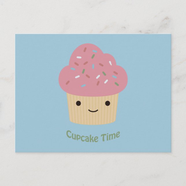 Postal ¡Tiempo de Cupcake! Cute Cupcake Rosa (Anverso)