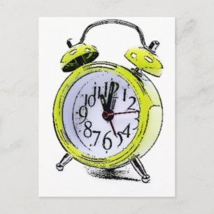 Postal Tiempo de despertar el dibujo del reloj de alarma 