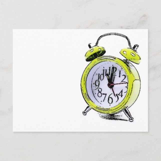 Postal Tiempo de despertar el dibujo del reloj de alarma  (Anverso)