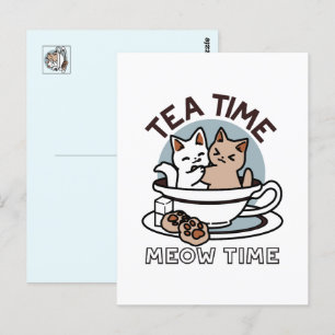 Postal Tiempo de embutido de té - Diseño de gato y té lin