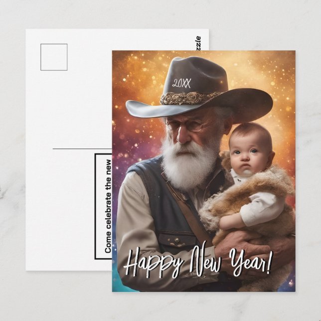 Postal Tiempo de padre occidental y Año Nuevo bebé (Anverso / Reverso)