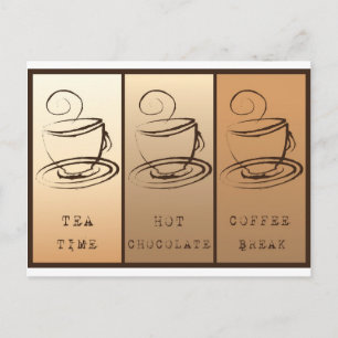 Postal Tiempo de té, chocolate caliente, descanso para el
