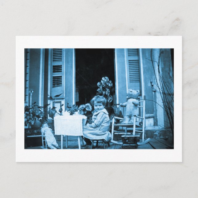 Postal Tiempo de té con amigos (con tonos azules) (Anverso)