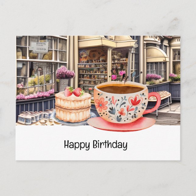 Postal Tiempo de té de Londres con una taza de té (Anverso)