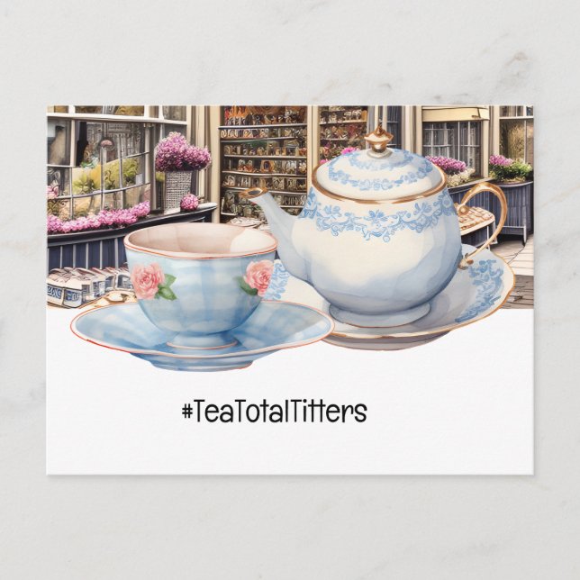 Postal Tiempo de té de Londres con una taza de té (Anverso)