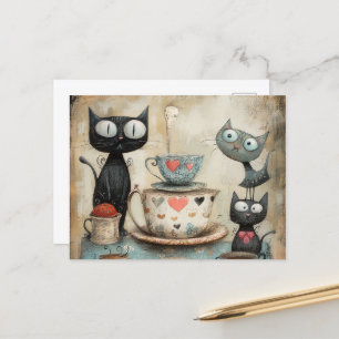 Postal Tiempo de té de Whimsy Kitty