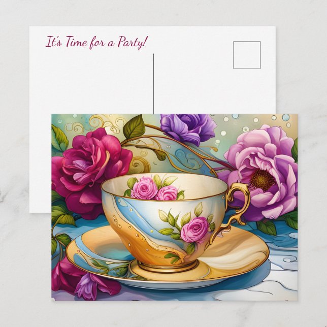 Postal Tiempo de té - Fiesta de té (Anverso / Reverso)