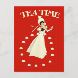 Postal Tiempo de té rojo vintage