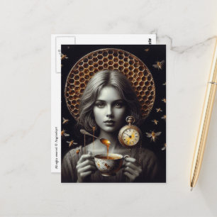 Postal Tiempo de Té Surrealista con Abejas