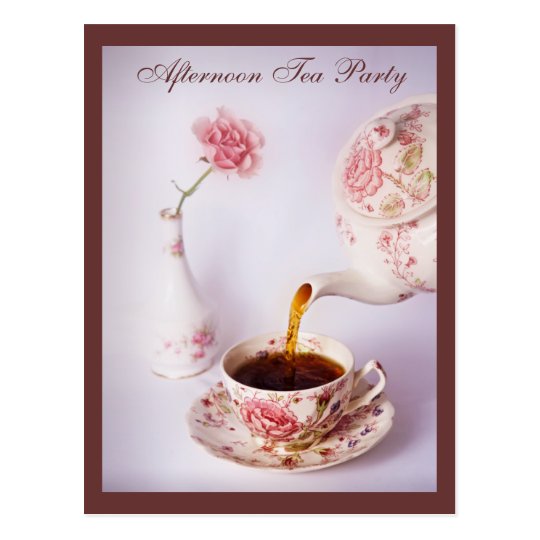 Postal Tiempo del té, fiesta del té de la tarde