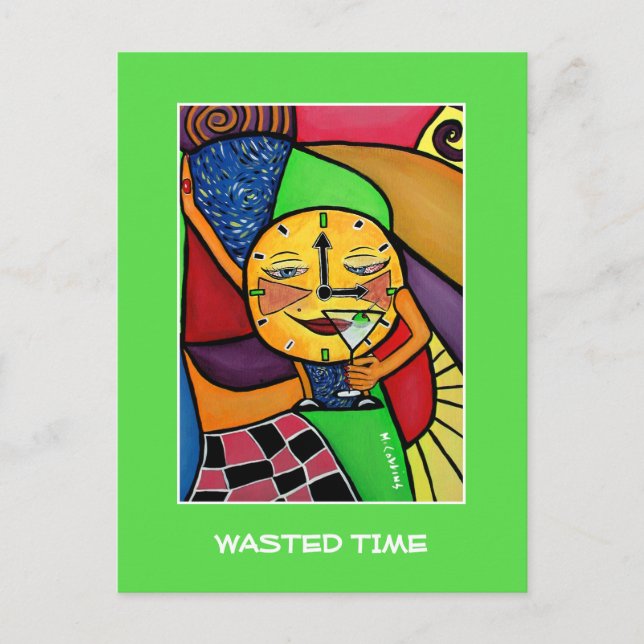 Postal Tiempo Desperdiciado En Verde Brillante - Piezas D (Anverso)