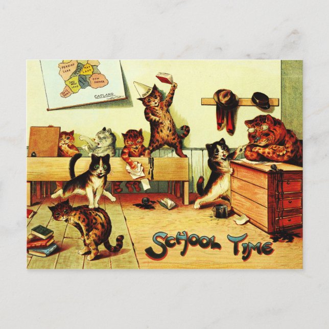 Postal Tiempo Escolar Cats Louis Wain (Anverso)