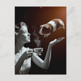 Postal Tiempo surrealista de té Sepia Guinea Cerdo