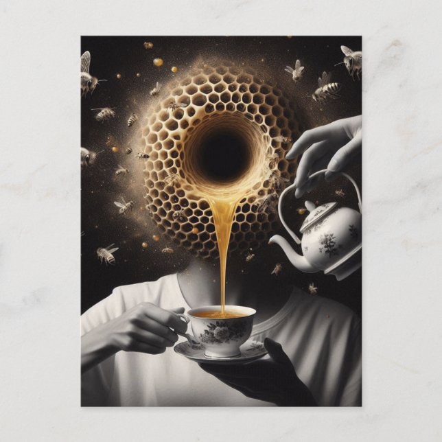 Postal Tiempo surrealista del té con las abejas (Anverso)