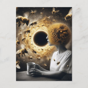 Postal Tiempo surrealista del té con las abejas