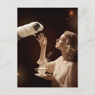 Postal Tiempos de té surrealistas Cerdo de Guinea mágico