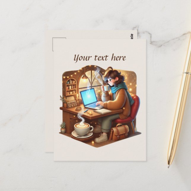 Postal Tienda de café Cute add your text  (Anverso/Reverso In Situ)