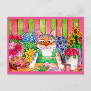 Postal Tienda de flores de arte de gato