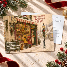 Tienda de juguetes navideños vintage en un pueblo