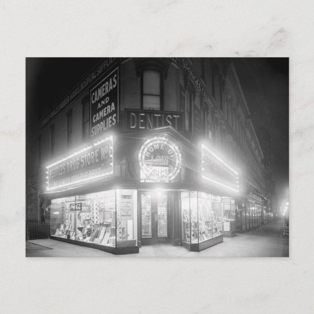 Postal Tienda de la Esquina de Noche, 1920 (Anverso)