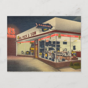 Postal Tienda de neumáticos de época