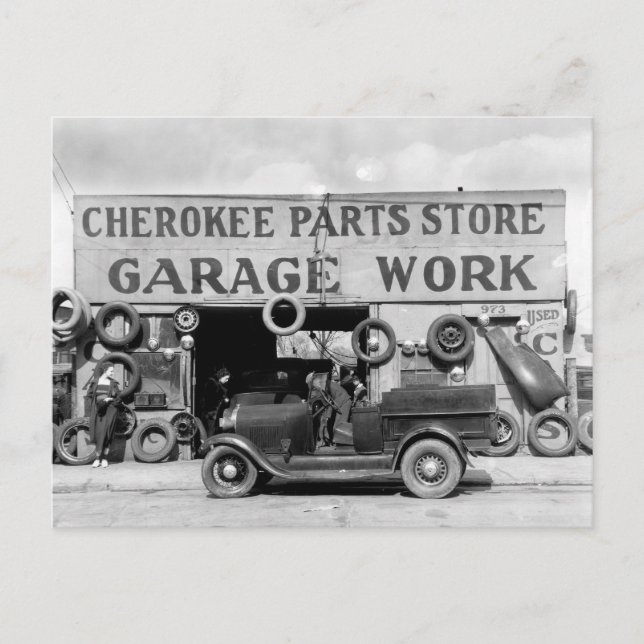 Postal Tienda de piezas Cherokee, 1936 (Anverso)