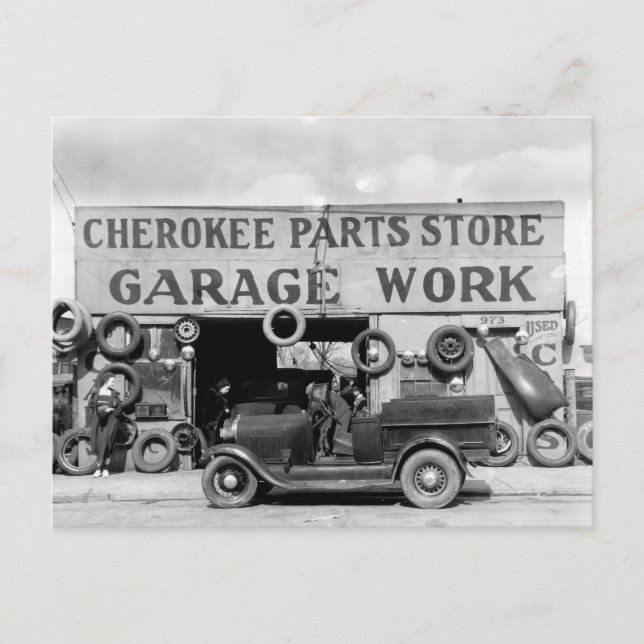Postal Tienda de piezas Cherokee, 1936 (Anverso)