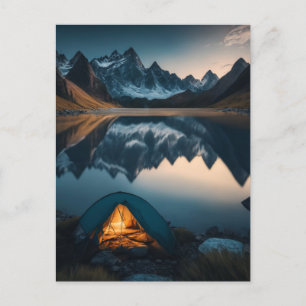 Postal Tiendas de campaña, montañas y arte temático del l