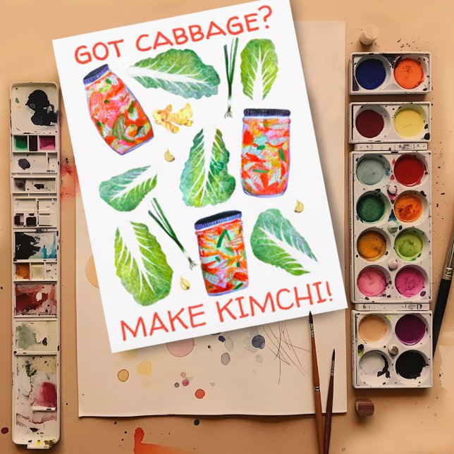 Postal ¿Tienes a Cabbage? Hacer acuarela picante a Kimchi (Cute watercolor kimchi artwork on this funny custom postcard)