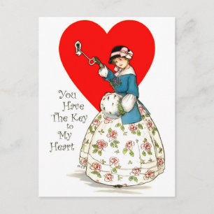 Postal Tienes la llave de mi corazón, valentín vintage