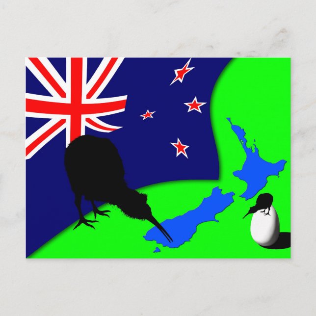 Postal Tierra Kiwi, pájaro y huevo Kiwi/Nueva Zelanda (Anverso)