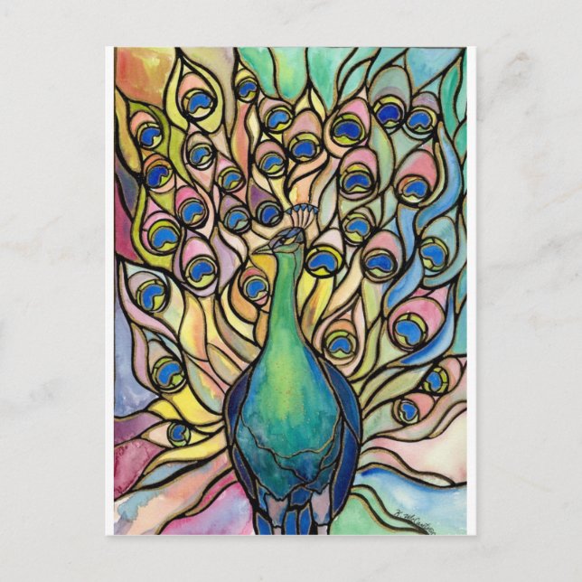Postal Tiffany Peacock Estilo de vidrio manchado ARTpostc (Anverso)
