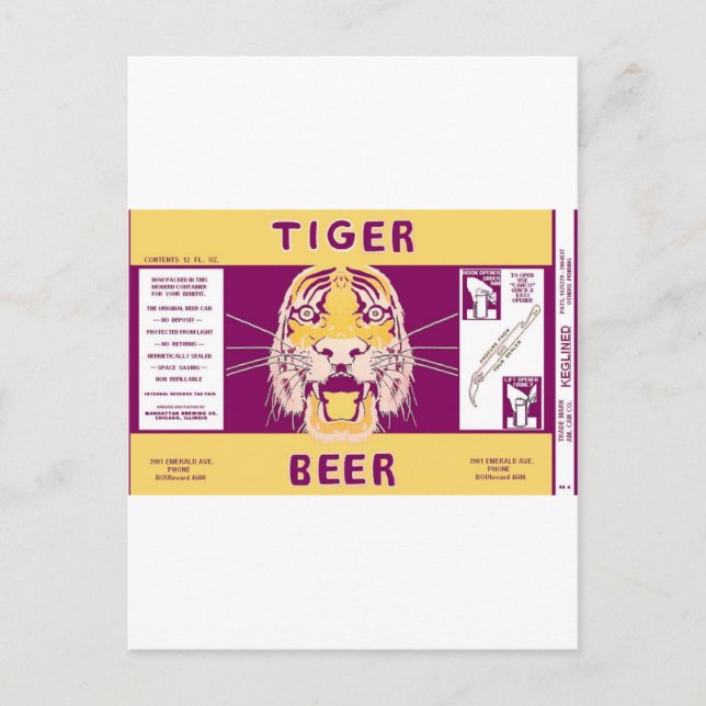 Postal Tiger Beer Manhattan Brewing Chicago Illinois Can (Anverso)