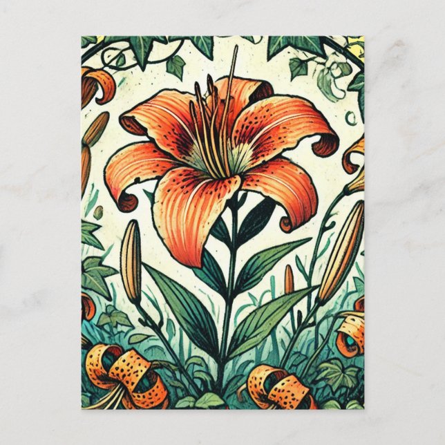 Postal Tigerlily Ilustracion Lilis de tigre lirios de ver (Anverso)