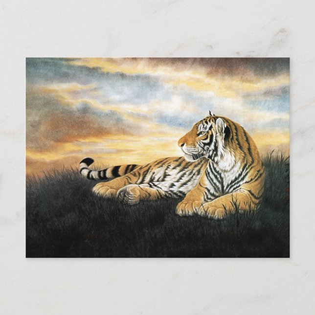 Postal Tigre al atardecer, arte chino clásico (Anverso)
